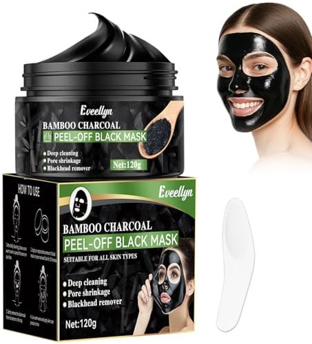 Eveellyn Blackhead Remover Mask,Bamboo Charcoal Peel Off Face Masks, Deep Cleansing for Blackheads, Dirt, Acne, Pores Shrinking, for Men & Women (120ml)