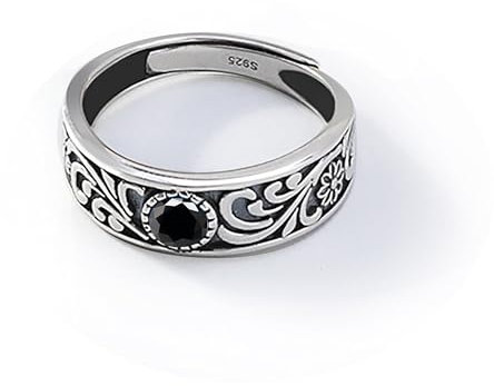 PHNIBIRD Ringe für Herren 925 Sterling Silber Schwarz Ring mit Spinell Verstellbare Ringe