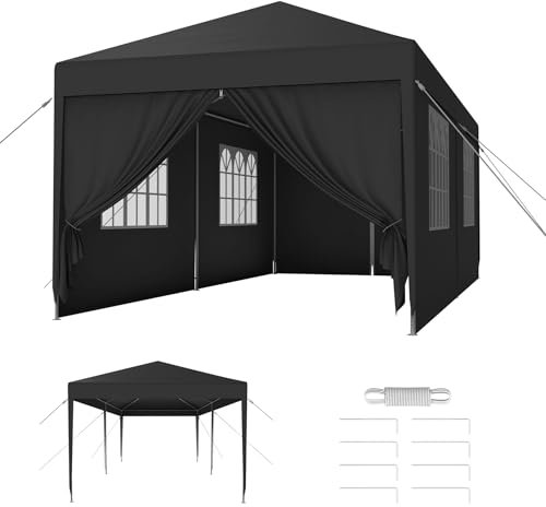 Froadp 3x6 m Garten Pavillon mit 6 Seitenwände Partyzelt Festzelt Stahlkonstruktion Wasserdicht Gartenpavillon Markisen Sonnenschutz Bierzelt für Garten Markt Hochzeit, Anthrazit