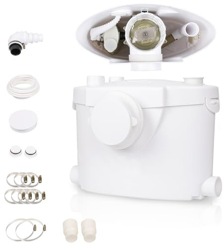 TEOV 400W Macerator Pump with Chopper, 145 L/min Flow Rate 8m Delivery Head, Macerating Toilet Pump with 4 Water Inlets, Small Lifting Unit for WC, Shower, Washbasin