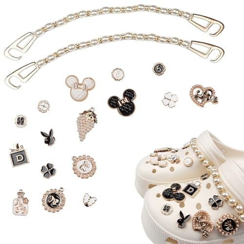 Canollo 18 Stück Schuhanstecker Charms, Schuh Anstecker Glitzer Charms, DIY Abnehmbare Schuhanhänger Zubehör, Gold Schuhanhänger Anstecker Stecker Set, Perle Schuhanstecker für Mädchen Frauen Kinder