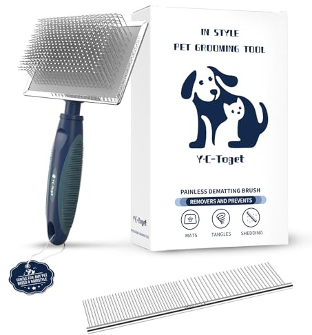 Sanfte Slicker-Bürste für Hunde mit Schutz-Kugelspitzen – Verfilzungen lösen & Unterfell entfernen für langhaarige Hunde & Katzen– Beruhigende Massagebürste für empfindliche Haut, Goldendoodle & Pudel