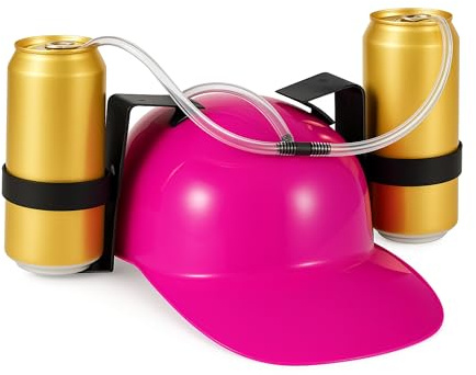 Relaxdays Party Trinkhelm, Helm mit Schlauch, für 2 Dosen Bier, Spaßartikel Fasching u. Fußball, Bierhelm, rosa