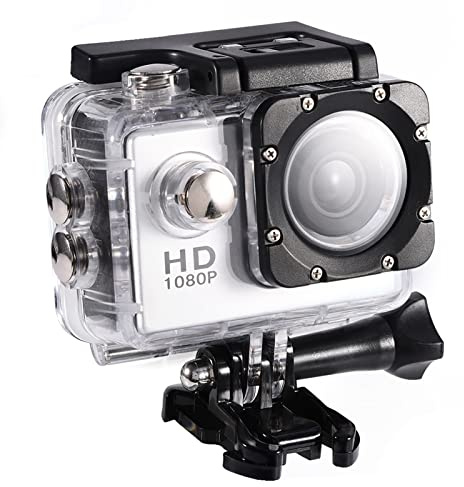 LUCKDANO Cámara de Acción 7 Colores Mini Videocámara DV 1080P HD Pantalla de 2,0 Pulgadas con Estuche Soporte para Bicicleta para Deportes de Ciclismo Grabación Subacuática (Silver)