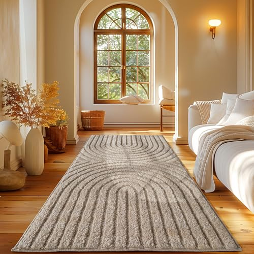Carpetsale24 Teppich Läufer 80x250 cm Beige Hochflor Skandi Boho Design Hoch-Tief Effekt Weicher Shaggy Langflor Flauschig Robust Pflegeleicht Modern für Schlafzimmer, Flur