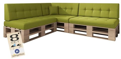 sunnypillow Palettenkissen Outdoor, UV-lichtecht, wasserdicht - 8er Set - Palettenauflage für Palettensofa für Haus und Garten - Palettenpolster für Palettenmöbel - Rückenkissen & Sitzkissen Grün