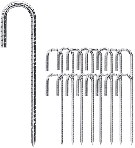 Forever Speed 16 Stück Bodenanker 30CM J-Typ Verzinkter Stahl Zeltheringe Erdanker Bodenanker Trampolin Camping Heringe für Zelten, Vordächern, Camping, Trampolin, Blumenständer