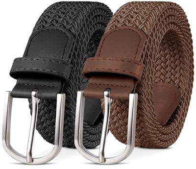 YOUCHAN 2-pack Elastiskt Bälte Flätat Stretchbälte Tygbälte för Dam & Herr, 3,3 cm brett, Längd 90–140 cm