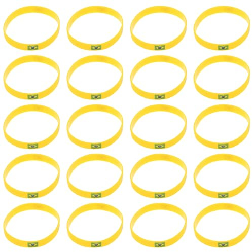 PAMINGONO 20pcs Brazil National Flag Silicone Wristbands, Soccer Sports Fan Bracelets, Unisex Country Flag Wristbands for Football Events and Party Accessories