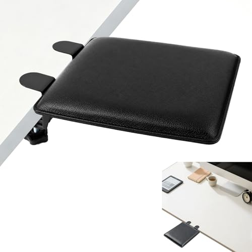 Desk Extender Tray, Ergonomic Foldable Computer Arm Rest Shelf with Elbow Support Pad 20x25cm, Foldable Desk Extension Table Mount for Home Office, Black