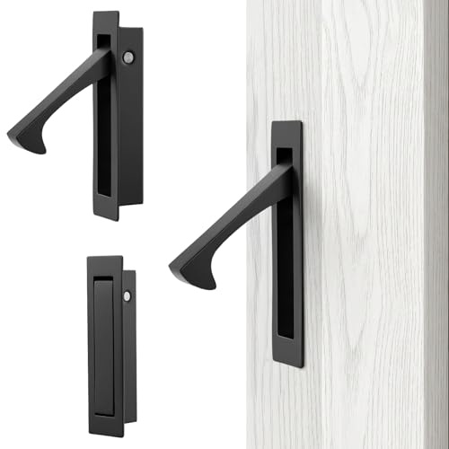 Bremorou Pocket Door Pull Handle Matte Black Edge Pull Carbon Steel Non Locking Pocket Door Hardware Flush Mount Sliding Doors Handles Finger Flush Pulls 1 Pack