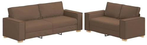 QJBSAVVA Sofagarnitur 2er und 3er Set Braun, Couch Garnitur aus Stoff mit Breiten Armlehnen und Kissen, Polstersofa für Wohnzimmer und Büro, 160 cm und 220 cm Breit