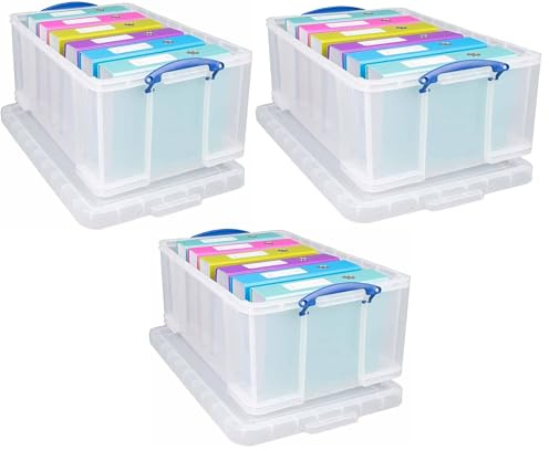 Really Useful Plastic Storage Box 64 Litre CLEAR Pack of 3