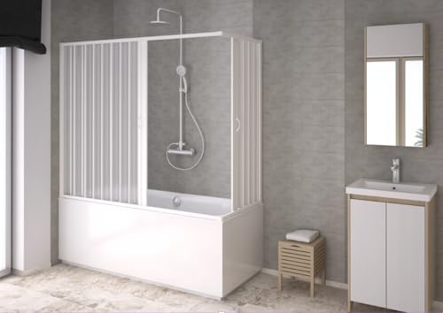 Forte: Box sopra vasca angolare Nova in PVC, Anticalcare, Riducibile, Kit completo, 140-170L x 70P x 150H, Bianco