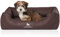 Knuffelwuff Orthopädisches Hundebett Madison aus laser-gestepptem Kunstleder M-L 85 x 63cm Braun - abnehmbarer Bezug - leicht zu reinigen - für große, mittelgroße und kleine Hunde
