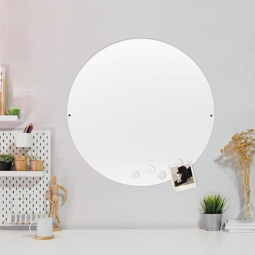 banjado® Magnettafel weiß rund - 47cm / Magnetwand aus Metall/Magnetpinnwand als Memoboard/Pinnwand Magnettafel Küche, Büro, Kinderzimmer inkl. 4 Magnete & Montageset