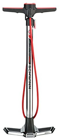 Schwinn Air Center Pro Fahrradreifen-Standpumpe, bis zu 160 PSI mit großem Griffmesser, Pumpenkopf passend für Schrader- und Presta-Ventile, Silber