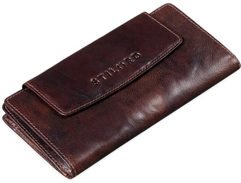 STILORD 'Lorelai' Portemonnaie Damen Leder Groß Frauen Geldbörse Reißverschluss Vintage Portmonee Quer Elegant und Stilsicher, Farbe:Espresso - braun