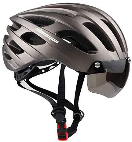 Casco Bici Uomo Donna, Shinmax Casco Bici con Luce USB Casco da Bicicletta con Staccabili Occhiali Protettivi Magnetici, Casco MTB con Adesivo Luminoso 57-62CM (RC-049)