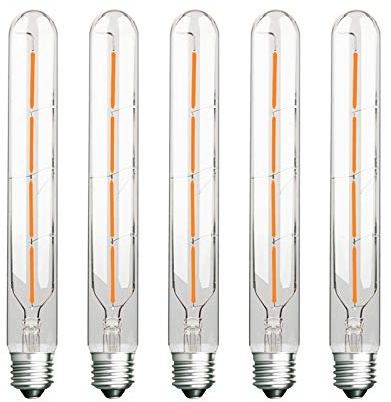 ZFQ 4W Tubular Edison Style LED Filament Bulb Non-Dimmable, Model T30 Nostalgic Led Light Bulb, E27 Screw Base, 2700K Warm White, 400LM, Clear Glass Cover, 5 Pack