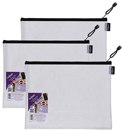 Snopake Foolscap High Capacity EVA Mesh Zippa-Bag [Pack of 3] 360 x 275 mm - Transparent/Black [15839]