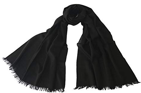 Avenella XXL Merino-Wollschal Damenschal (205x68 cm inkl. KURZE FRANSEN); Feiner & weicher unifarbener Schal Tuch Stola, 100% Wolle in vielen Farben, SCHWARZ