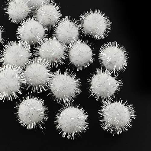 Plush Pompons mit Silber Glitzer Pompon 15mm Weiß Bommel 50stk Nähen Tilda Basteln Borte bälle Flauschigen Plüsch Bälle für Lustige DIY Kreative Handwerk DEK15