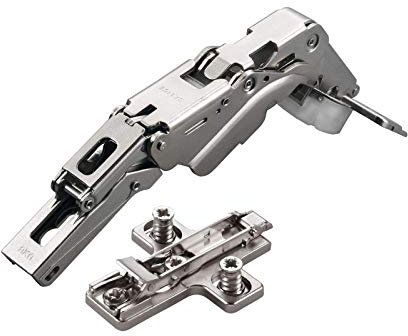 2 x Salice Topfband 155° Serie 200 (Null-Einsprung) mit Dämpfer im Topf Bohrbild T45 Eckanschlag mit Kreuz-Montageplatte Höhe 3 mm mit Euroschrauben, Exzenterverstellung Schrankscharnier von SO-TECH®