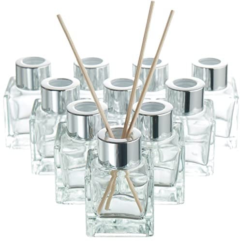 MATANA 10 Bouteilles Diffuseur en Verre Vides avec 40 Bâtonnets de Parfum - Diffuseur Parfum Bouteilles, Flacon Diffuseur Parfum Vide & Diffuseur Batonnets, Huiles Essentielles - Capacité 50ml
