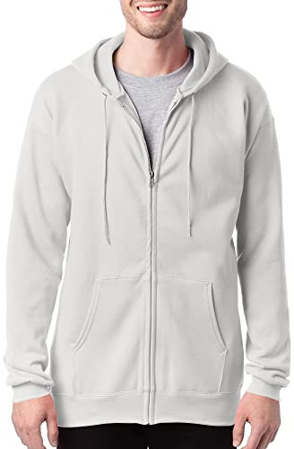 Hanes Ultimate Full-Zip Hoodie, Men's Hooded Fleece Sweatshirt with Zipper Giacca, Bianco, XL Uomo