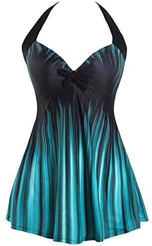 Sixyotie Femme Maillot de Bain Une Pièce Taille Haute Rétro Monokini à avec Jupette Fleur Amincissant
