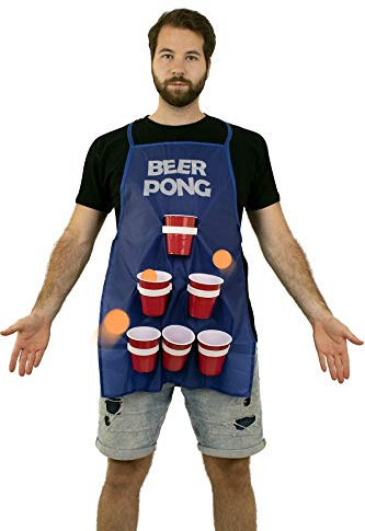 shoperama Bier Pong Trinkspiel Schürze 6 Becher 3 Bälle Damen Herren Kostüm JGA Party
