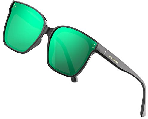 ATTCL Unisex HD Nylonlinse Sonnenbrille Herren Damen verspiegelt TR90 Rahme Ultra Leicht JD211 Black+green