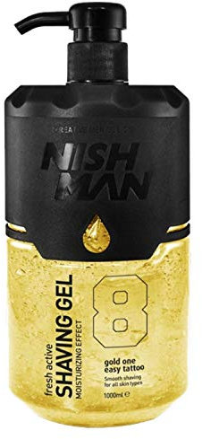 NISHMAN Rasiergel 08 - Gold One 1000ml - Für eine Sanfte Rasur, Feuchtigkeitsspendend und Pflegend - Perfekter Schutz für Glatte Haut - Frischer und Lang anhaltender Duft - Männerpflege