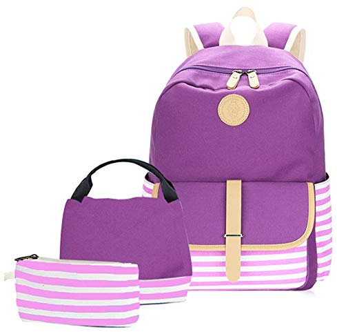 NANANA Lässige Streifen 3-stück Set Kinder Schule Umhängetaschen mit Brotdose und Federmäppchen, Kinderrucksack Schulrucksack Schultasche Teenager Rucksack, 45x31x14cm,#5