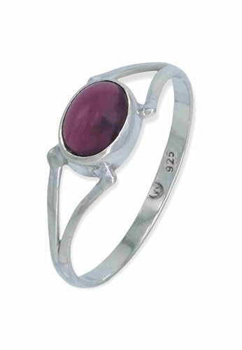 mantraroma Ring Silber 925 Damen Granat Edelstein rot schlicht modern
