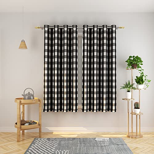 Natus Weaver Vorhänge, schwarz-weiß, Büffelkaro, kariert, 160 cm lang, Wohnzimmer, Vorhänge, kariert, Küche, Schlafzimmer, Fensterbehandlungsset, 2 Paneele mit Ösen Oben