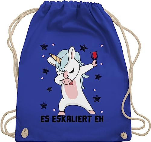 Shirtracer Turnbeutel Rucksack - Party & Alkohol Damen - Es eskaliert eh Einhorn mit Weinglas - Unisize - Royalblau - beutel baumwolle sportbeutel lustige sprüche trinksprüche einhörner juterucksack