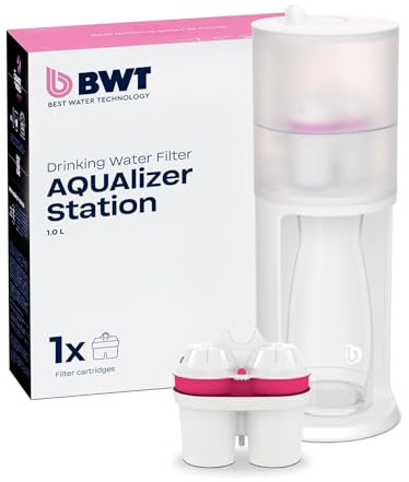BWT AQUAlizer Station Wasserfilter inkl. 1 Magnesium Filterkartusche | Tischwasserfilter & Glaskaraffe, Trinkwasserfilter, Wasserspender für Leitungswasser