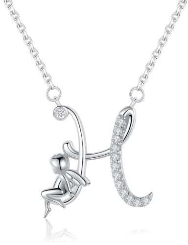VIKI LYNN Collier Initiale pour Femme en Argent Sterling 925 Alphabets Lettre H et Collier Ange