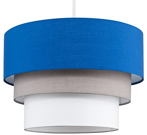 MiniSun | Round Modern 3 Tier Fabric Ceiling Pendant Light Shade in Blue | Pendant Lights, Home Décor & Improvement Essential | Includes 10W GLS Bulb | 300mm Shade Width