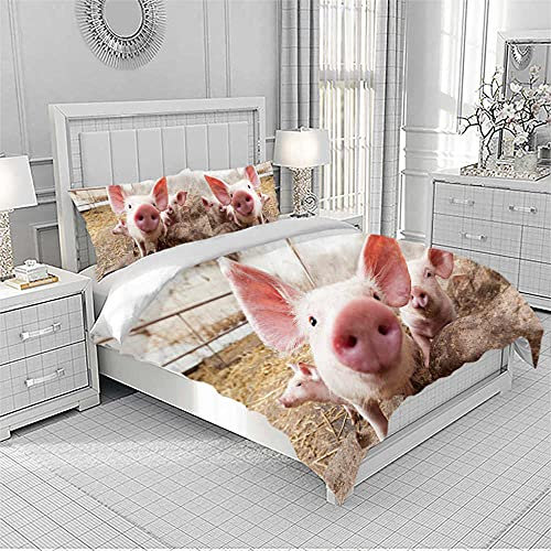 ZZFJFQ bettwäsche 135x200 Tier rosa Schwein Bedding bettzeug Set 3 teilige bettwäsche Luxus warme bettwäsche Duvet Cover mit 2 Kissenbezug 80x80 für Winter