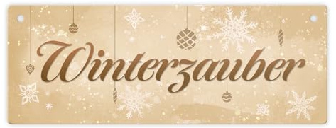 Winterzauber mit schönen Schneeflocken und Christbaumkugeln Metallschild L in 10,5x28cm