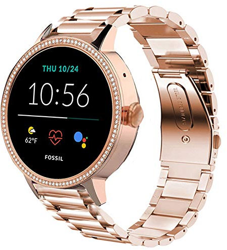 onetuo Compatible for Fossil Women Gen 5E Band, Stainless Steel Metal Replacement Strap Bracelet Compatible for Fossil Women's Gen 5E 42mm Smartwatch (Rose Gold)