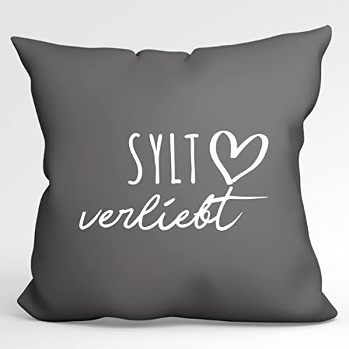 Huuraa Sofakissen Sylt verliebt Geschenk 40x40cm mit Füllung Steel Grey Baumwolle Sylt Mitbringsel