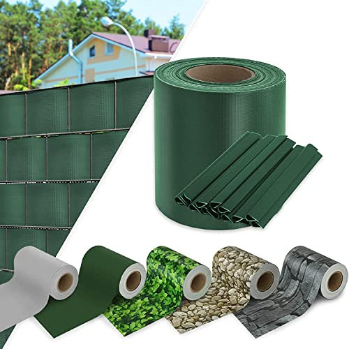 KARAT Brise Vue Occultant avec Clips de Fixation - Bandes d'intimité en PVC - Écrans de clôture de Terrain - Écrin de confidentialité Résistant - Installation Facile Rouleau 19cm x 35m, Motif Pierre