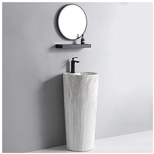 Fregadero de Pedestal para apartamento pequeño, Lavabo de baño con Pedestal de Arte, lavabos Hechos a Mano con Orificio de instalación de Drenaje, para Interiores y Exteriores,B,sin Espejo (H con es