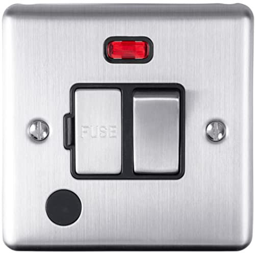 Pack of 5 Eurolite 13A Double Pole Switched Fuse Spur with Neon & Flex Outlet: Satin Enhance Range with Black Trim (5)