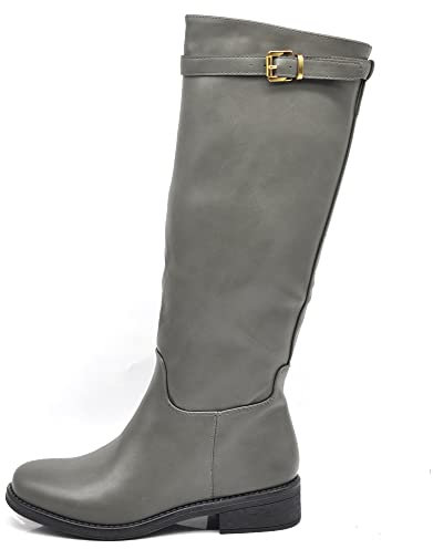IF Fashion Scarpe Da Donna Stivali Equitazione Biker Motociclista Al Polpaccio Larbo Con Cintine e Fibbie MP328 grigio N.38