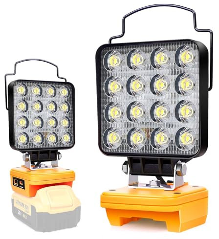 Edtran Akku Lampe Für Dewalt 20v,48W Kabellose Led Arbeitsleuchte Akku, Hell Led Strahler Akku, Tragbares Flutlichter Baustellen Lampe,Akku Scheinwerfer mit Typ C und USB-Aufladung (kein Akku)